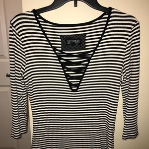 STRIPED LACE UP TOP